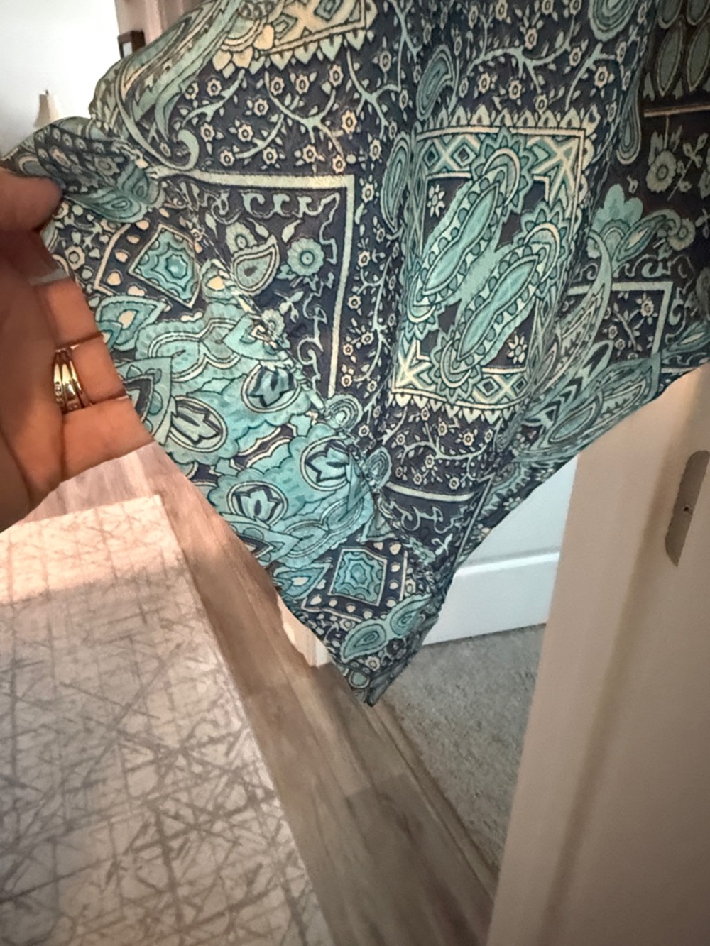 Light Teal Printed Kimono Robe with Self Tie -All Size - Picture 4 of 5
